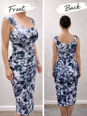 London Times Floral Satin Ruched Sheath Cocktail Dress Size 10
